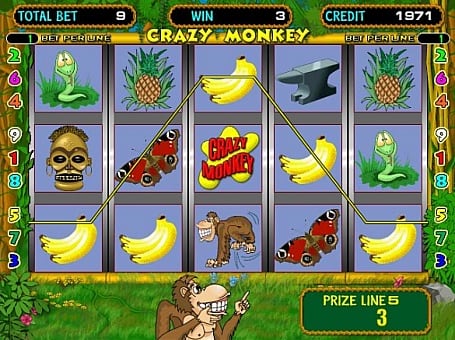 Выигрышная комбинация с бананами в игровом автомате Crazy Monkey