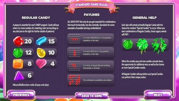 Выплаты и правила игры в автомате Sugar Pop